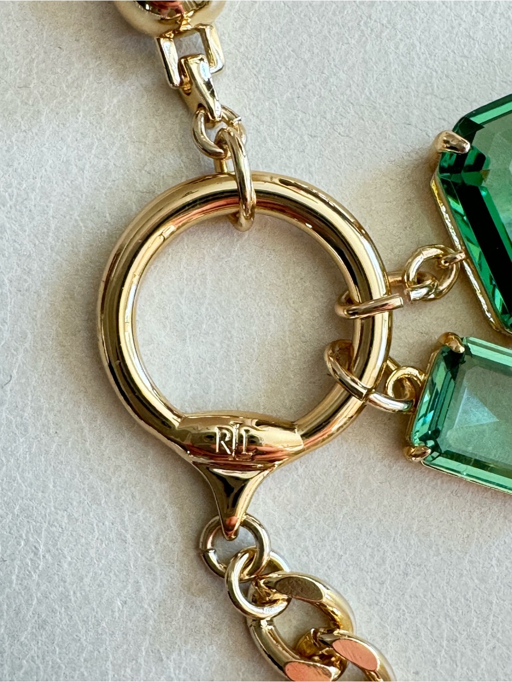 NWT Lauren Ralph Lauren Erinite Green Charm Toggle Necklace Gold Tone 17” - Picture 8 of 15